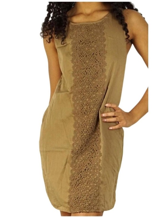 J. Crew Dresses & Skirts - J.Crew Brown Cotton XS Boho Cottagecore Sleeveless Embroidered Shift Mini Dress